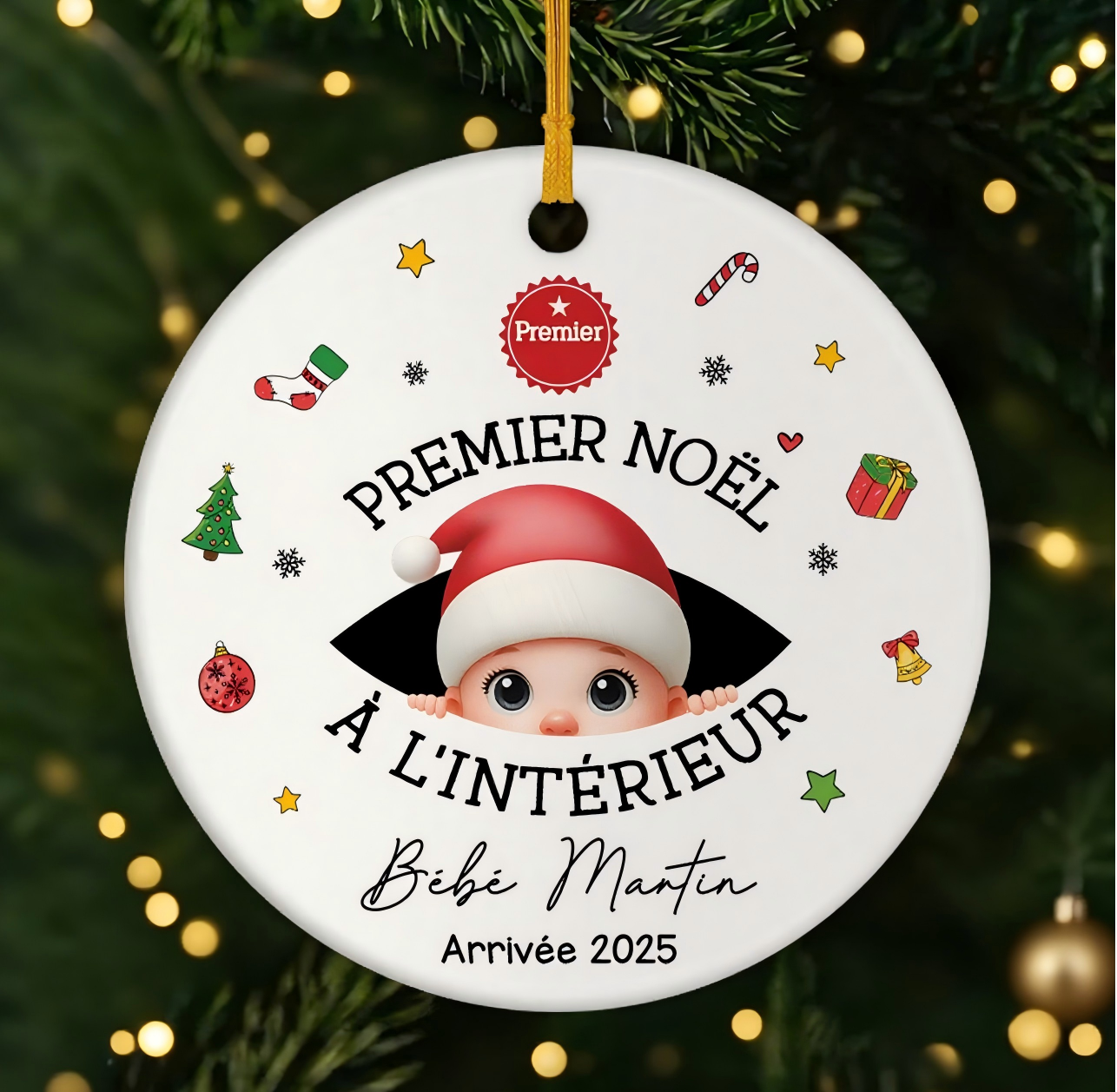 Ornement Noël Céramique Personnalisé - Premier Noël à l’Intérieur