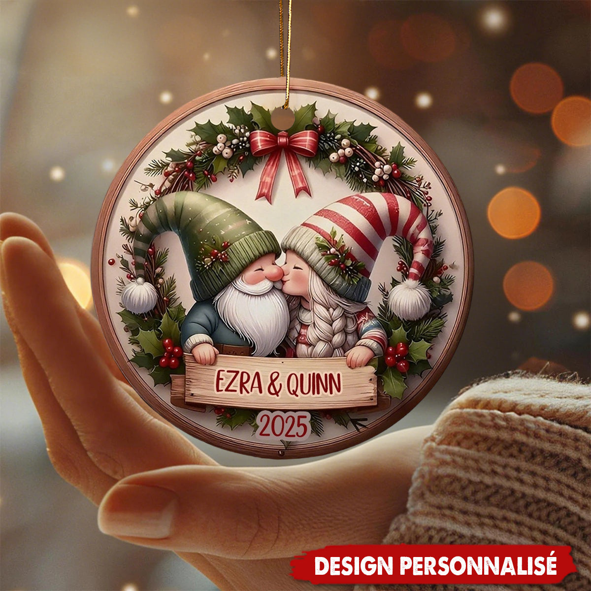 Ornement Personnalisé Couple qui s’Embrasse - Souvenir Unique pour Sapin Festif