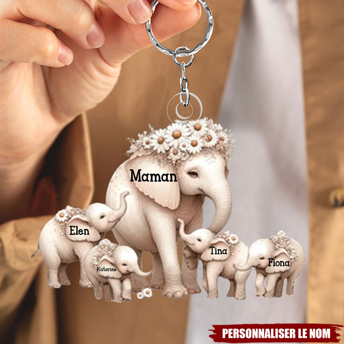Porte-Clés Éléphants Personnalisé – Maman & Ses Petits