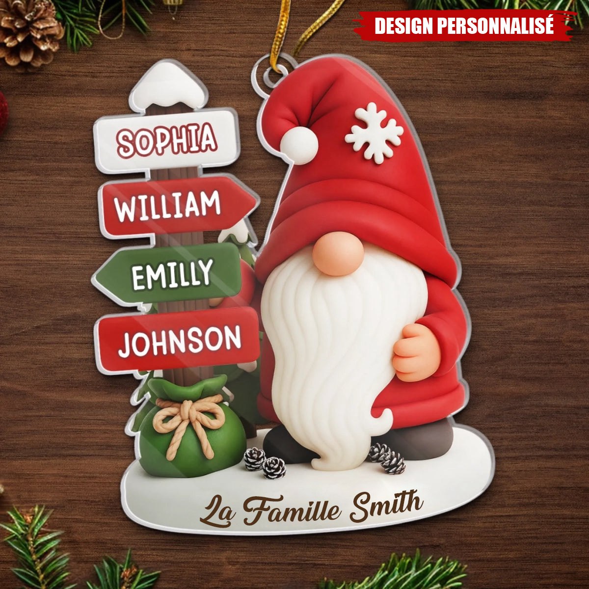 Ornement Familial en Acrylique - Cadeaux de Noël Personnalisés avec Prénoms
