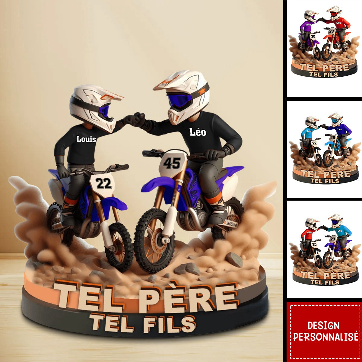 Papa et Fils en Moto Cross – Plaque Personnalisée, Cadeau pour Papa