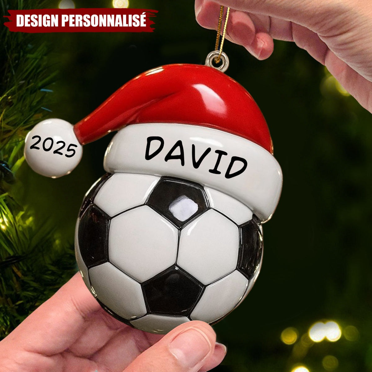 Ornement de Noël en Bois Personnalisé – Style Sportif avec Nom et Année