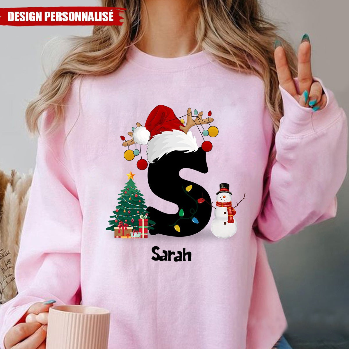 Sweat de Noël Personnalisé à Col Rond – Cadeau Unique pour Famille ou Couple