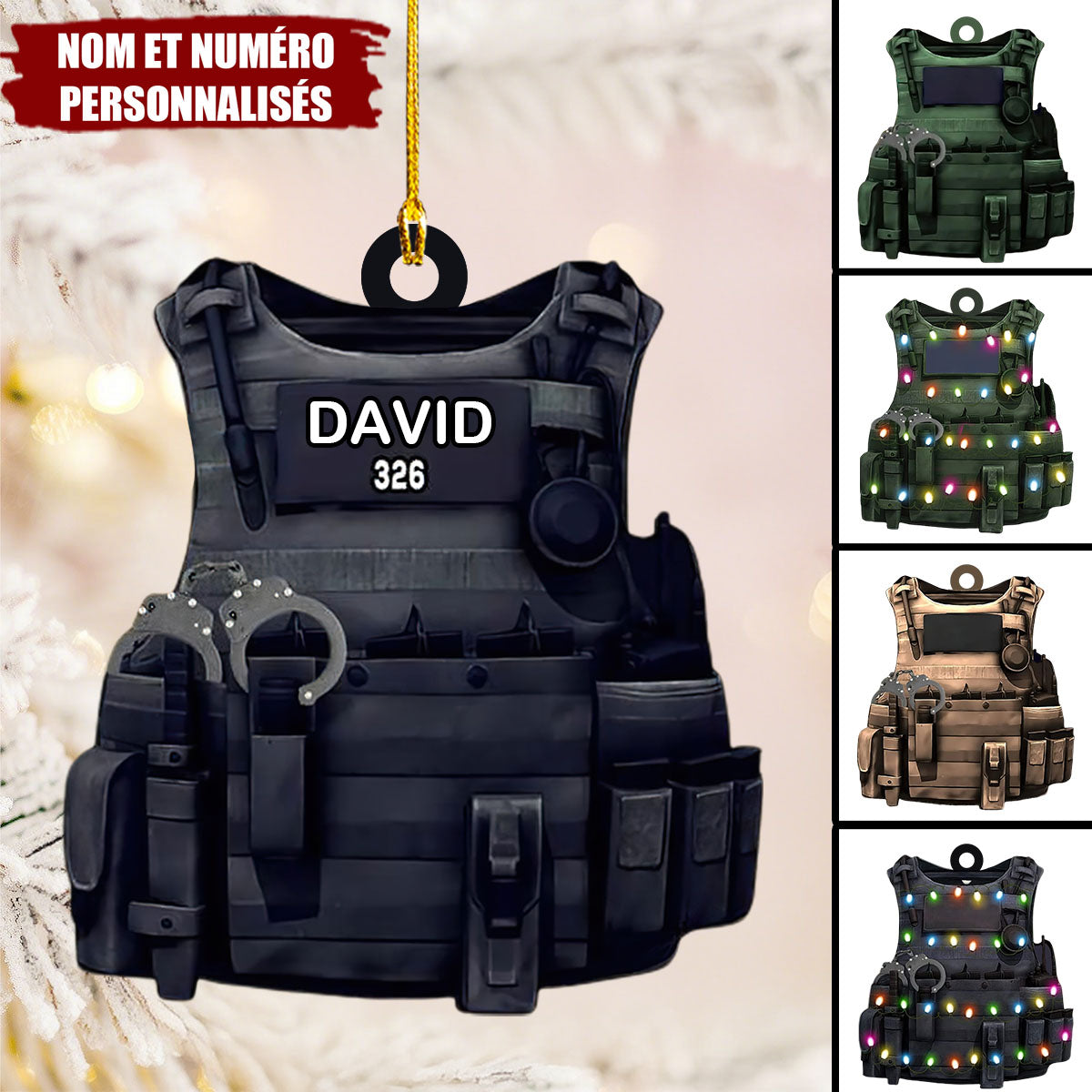 Décoration de Noël Personnalisée – Gilet Tactique avec Nom et Numéro