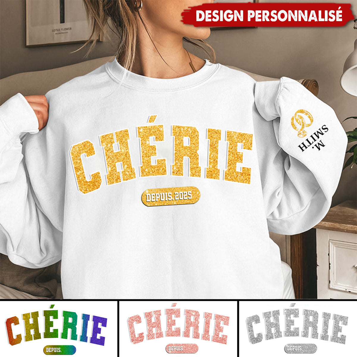 Sweatshirt Unisexe Personnalisé avec Motif sur la Manche – Cadeau d’Anniversaire ou de Mariage pour Mari et Femme