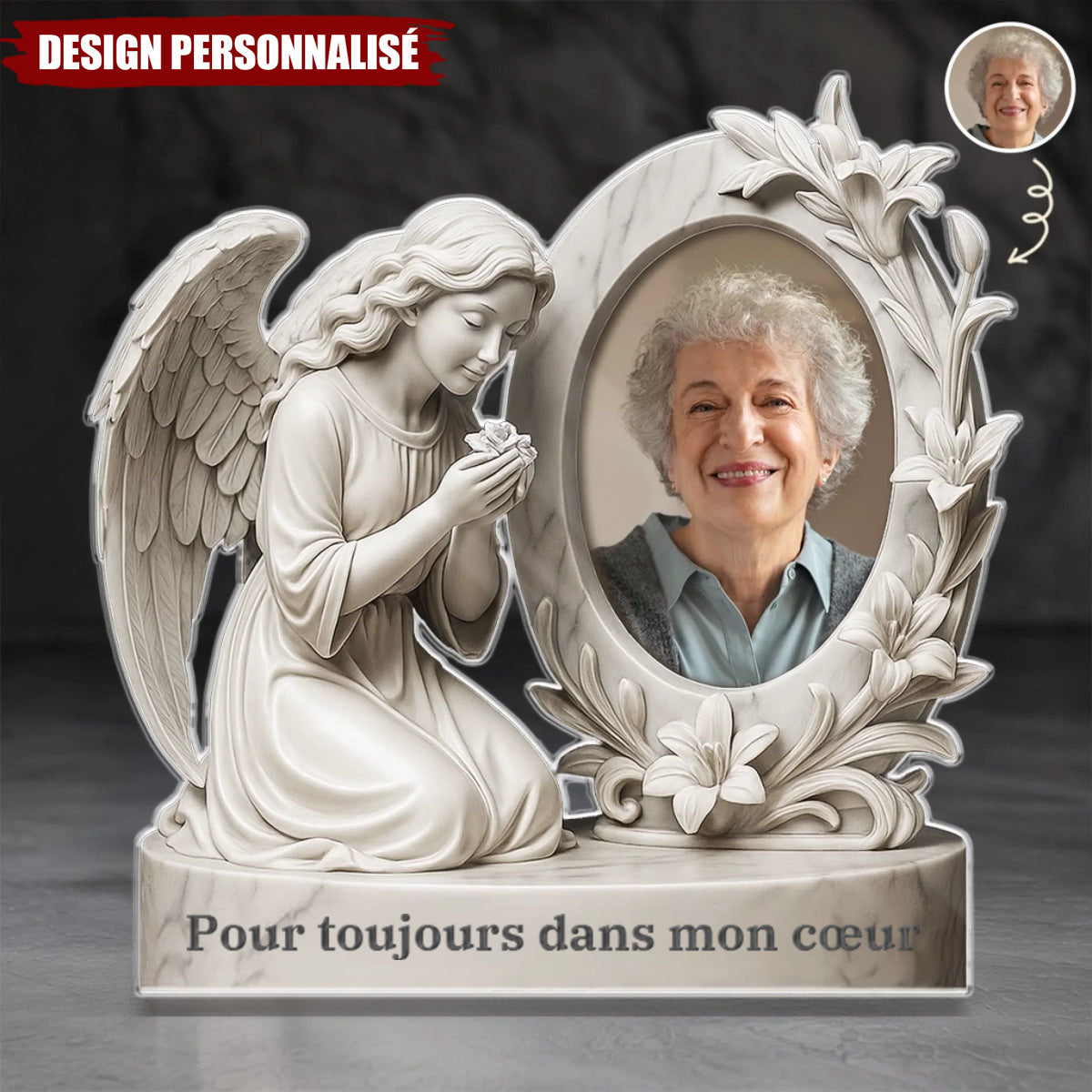 Hommage Éternel – Plaque Commémorative Personnalisée avec Ange et Photo