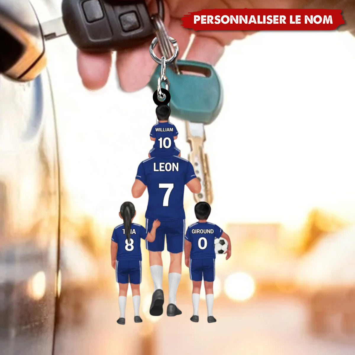 Porte-clés Équipe de Football Personnalisé – Papa et Enfants avec Prénoms et Numéros
