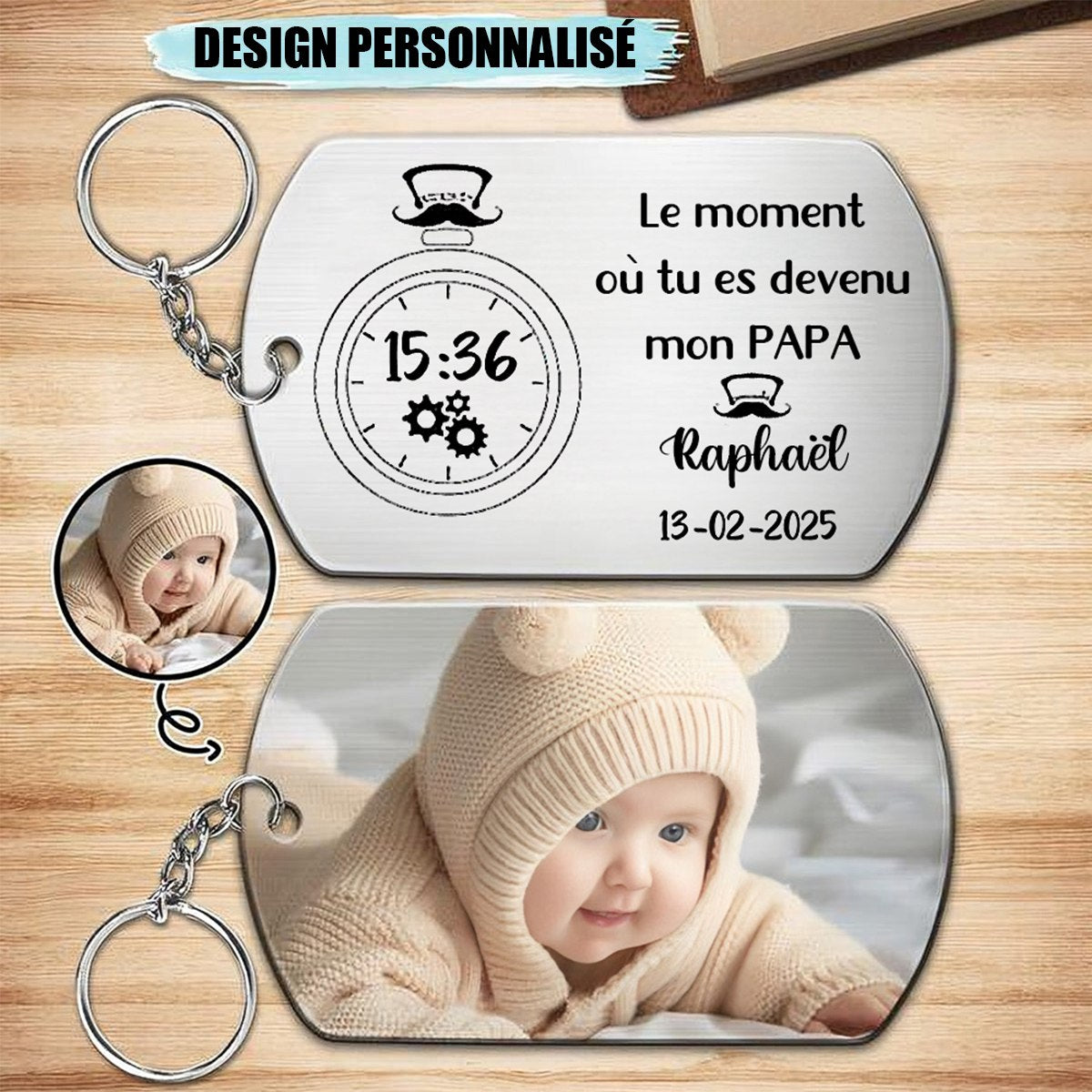 Porte-clés personnalisé avec photo – Le moment où tu es devenu mon papa