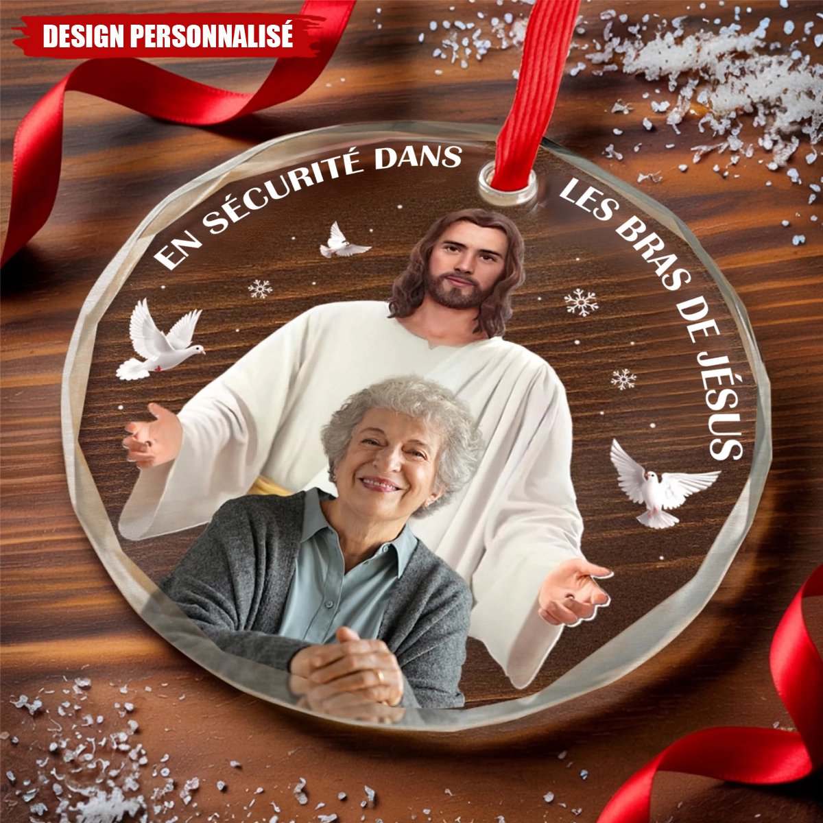 Ornement Rond en Verre avec Photo Personnalisée – Cadeau de Noël Commémoratif et de Sympathie