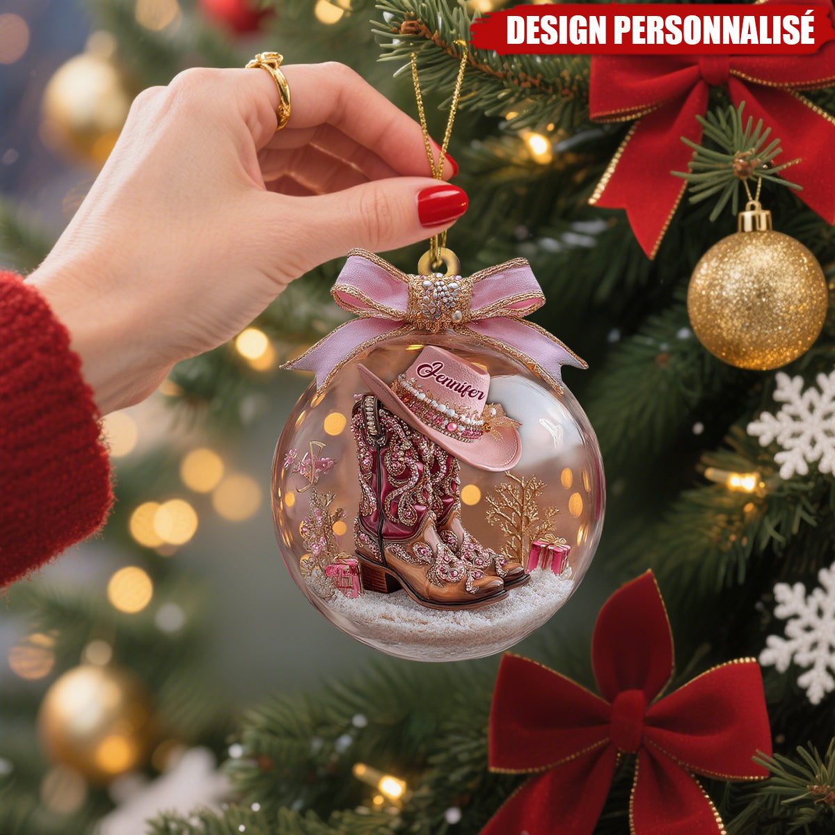 Ornement de Noël Personnalisé Cowgirl Western – Cadeau de Noël pour Cowgirl