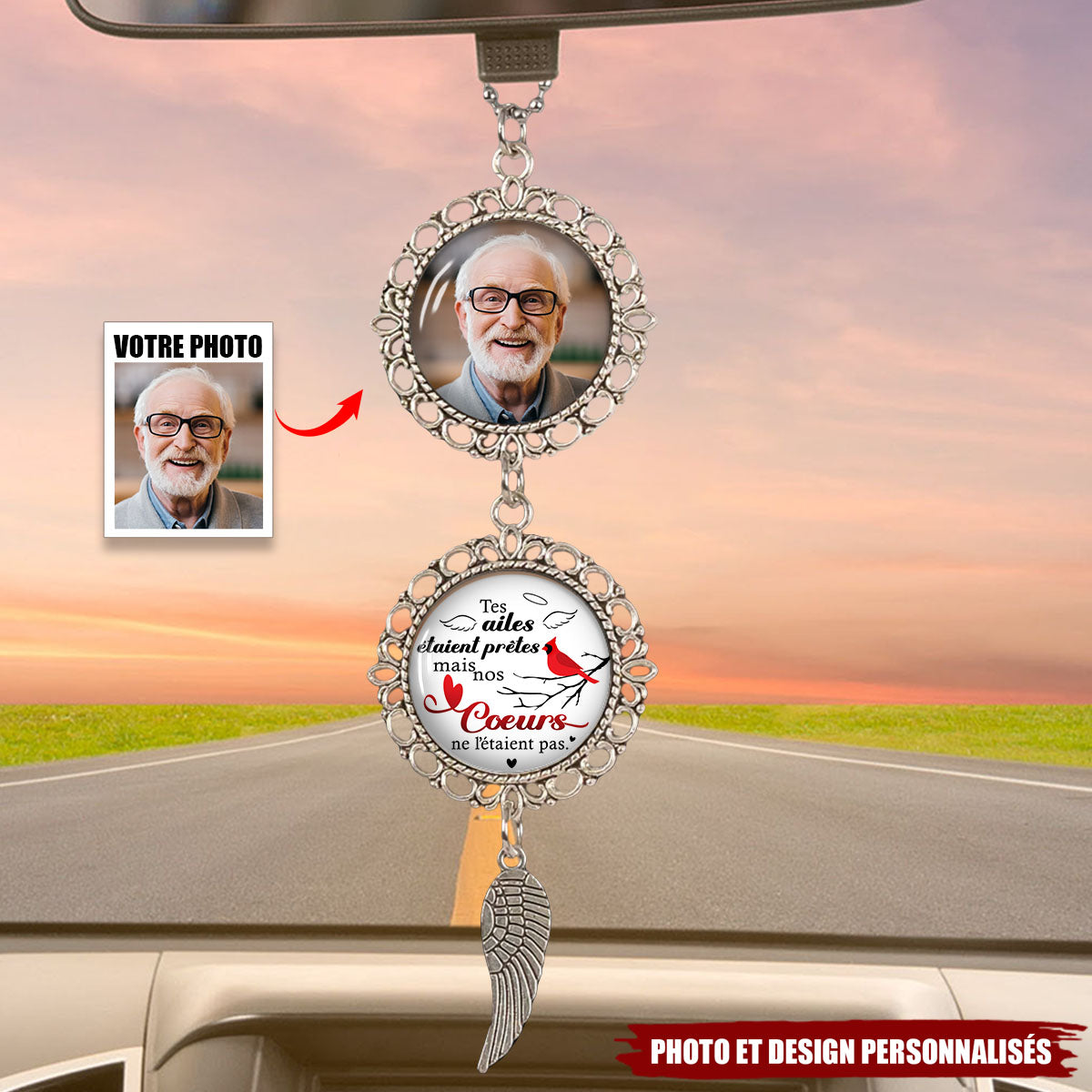 Ornement Mémorial Personnalisé pour Rétroviseur - Souvenir Photo