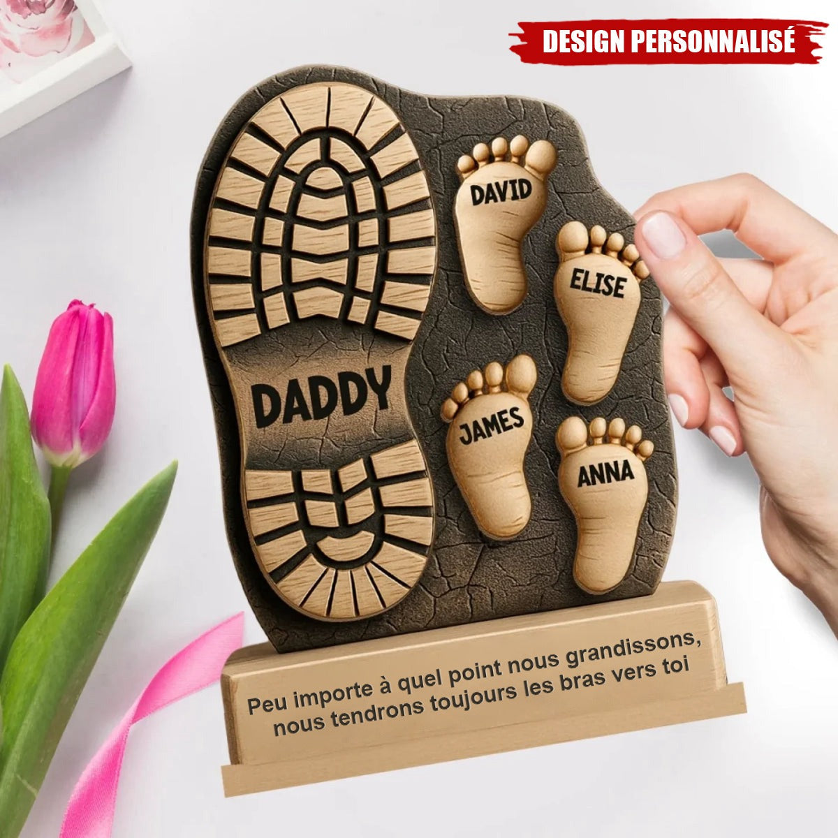 Suivre les Pas de Papa – Plaque Personnalisée en Bois