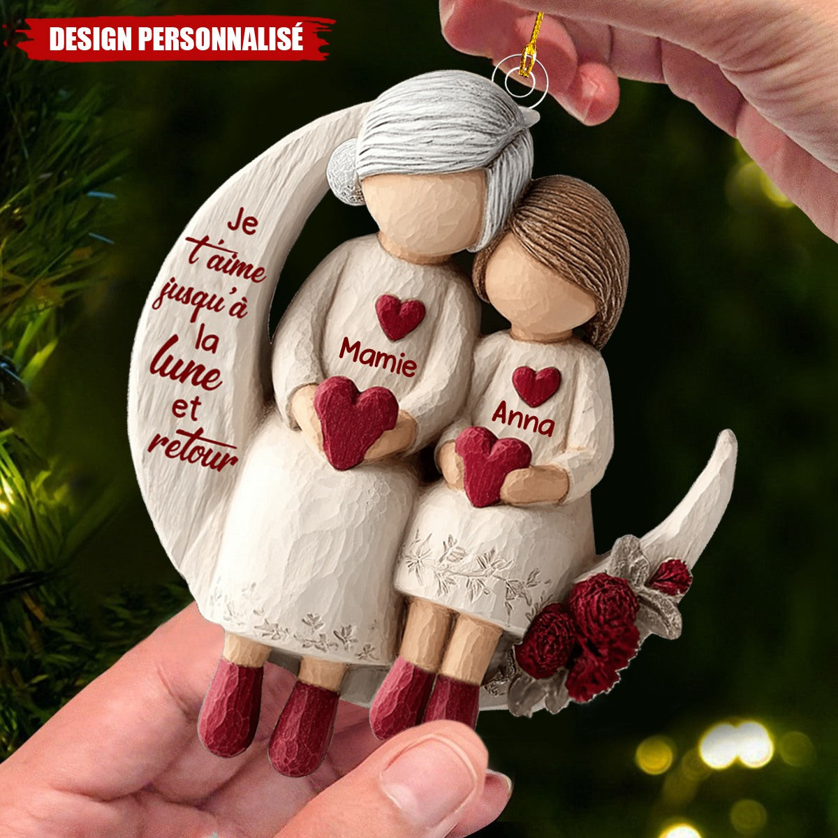 Ornement Personnalisé “Je t’aime jusqu’à la lune et retour” – Mamie et Petit-Enfant