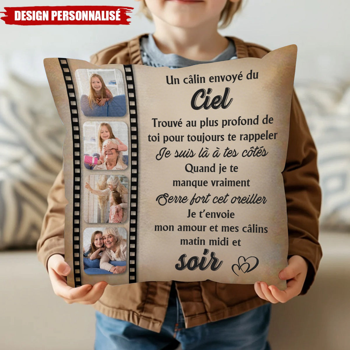 Coussin Personnalisé avec Message du Ciel – Cadeau Réconfortant pour les Êtres Chers