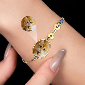 Bracelet commémoratif personnalisé avec photo d’animal - Nom & Pierre de Naissance