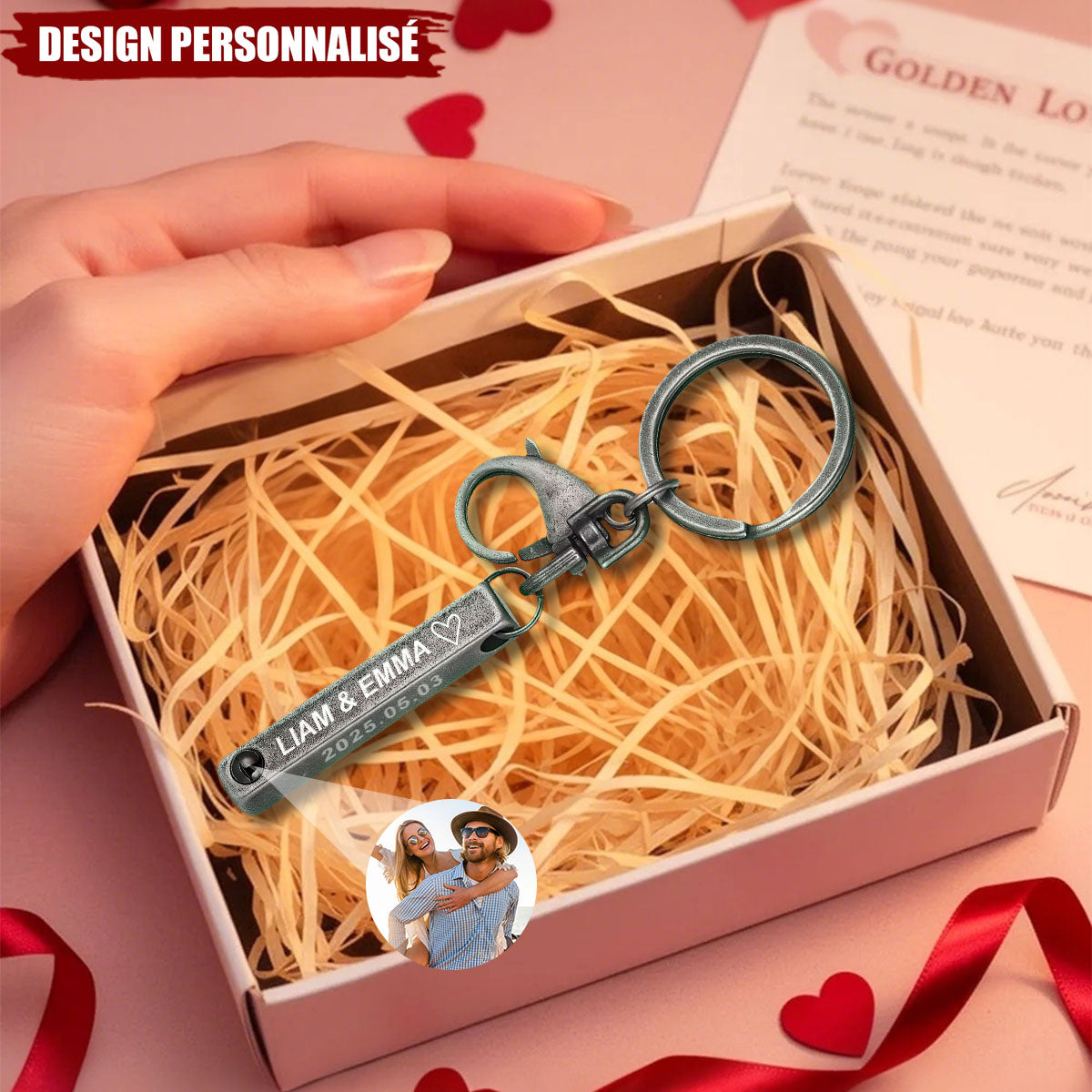 Porte-clés de projection photo personnalisé - Cadeau d’amour inoubliable