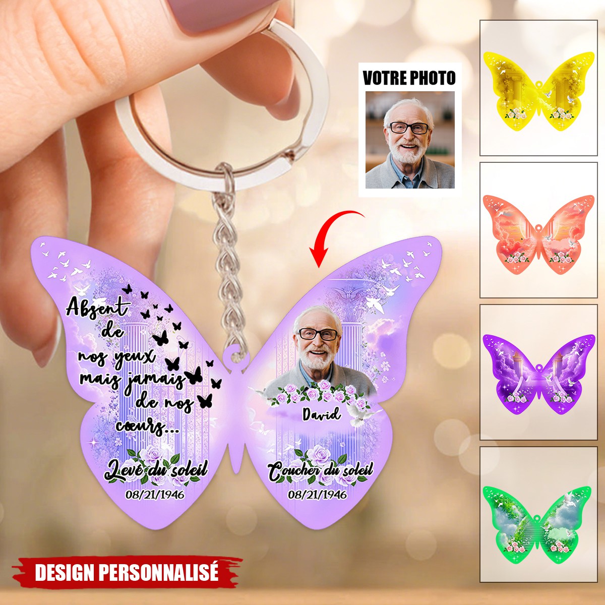 Porte-Clés Papillon Photo Personnalisé — Gardez Vos Êtres Chers Près de Vous