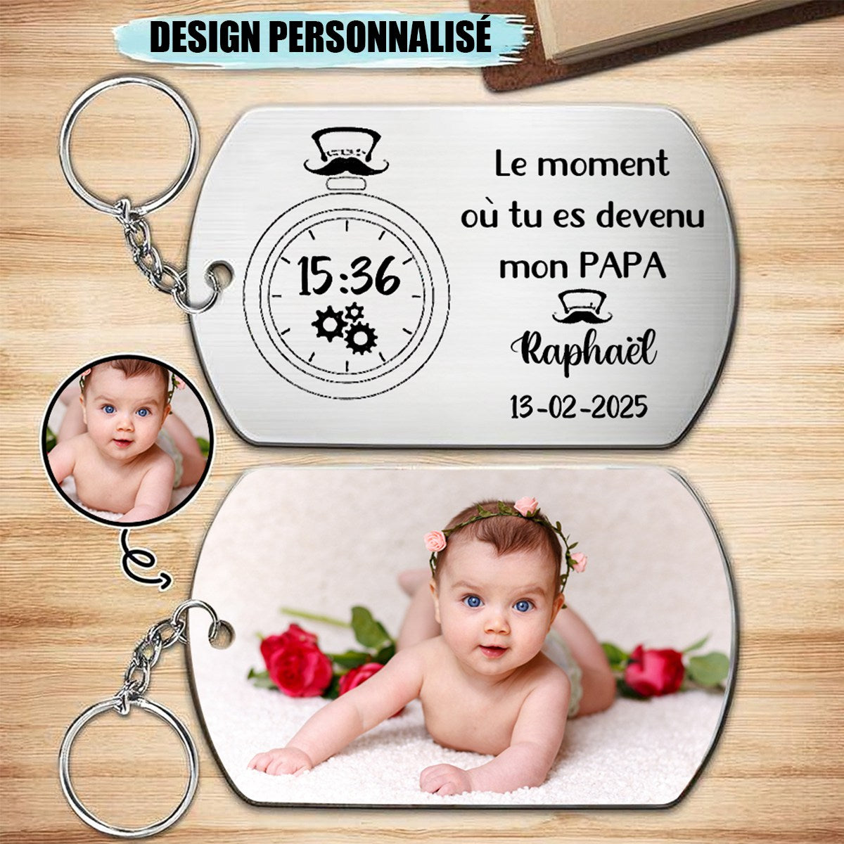 Porte-clés personnalisé avec photo – Le moment où tu es devenu mon papa