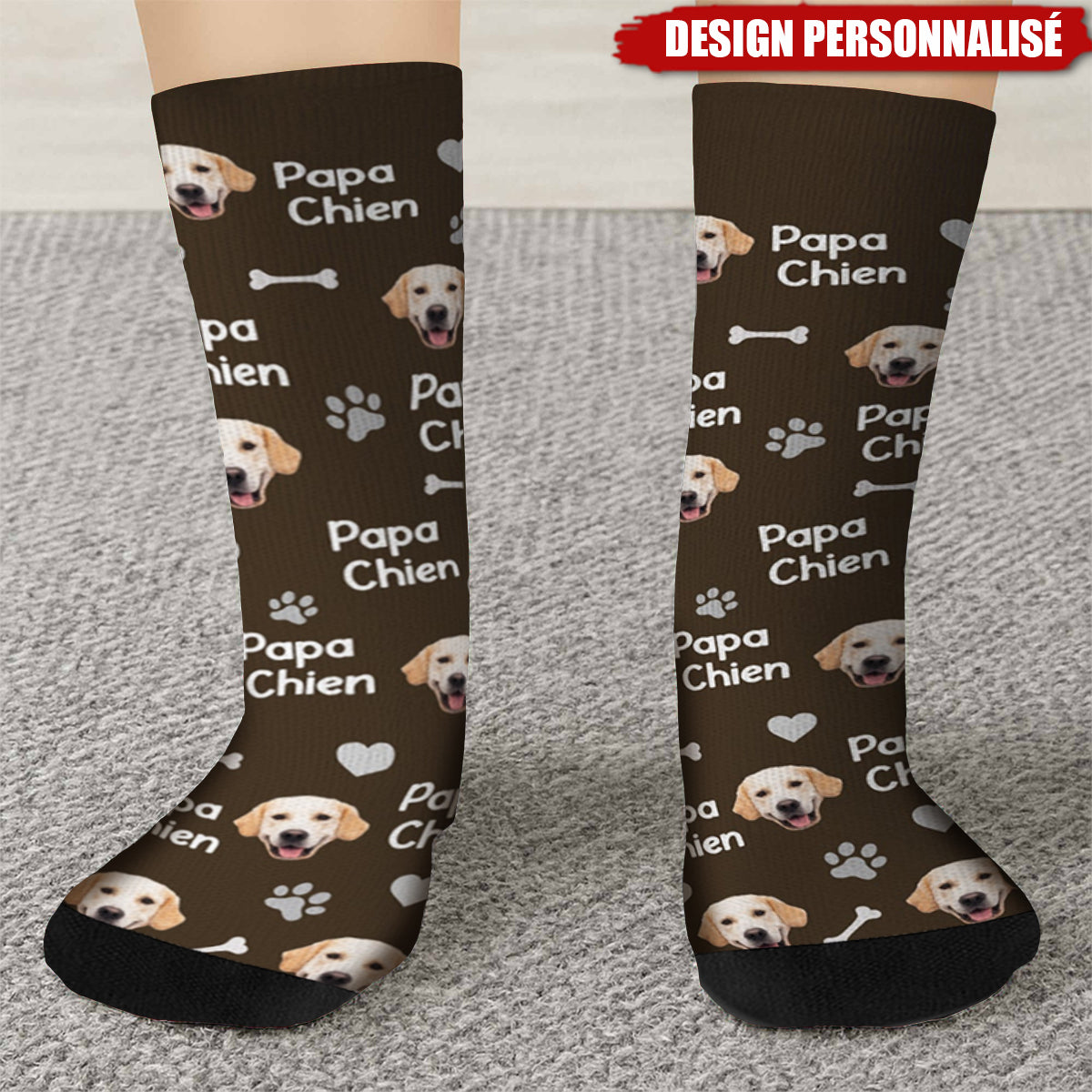 Chaussettes Amusantes pour Amoureux des Chiens-Design Personnalisé avec Photo
