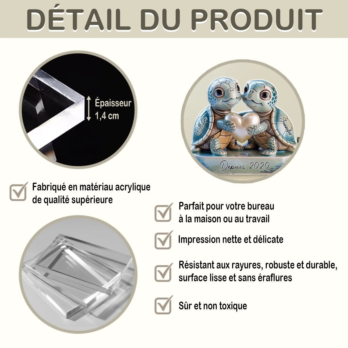 Plaque Acrylique Personnalisée – Couple de Tortues Amoureuses