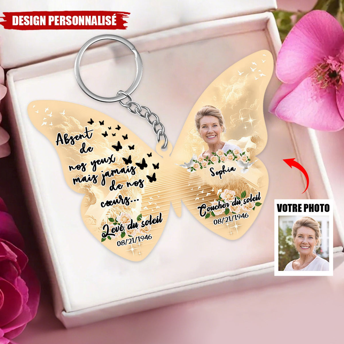 Porte-Clés Papillon Photo Personnalisé — Gardez Vos Êtres Chers Près de Vous