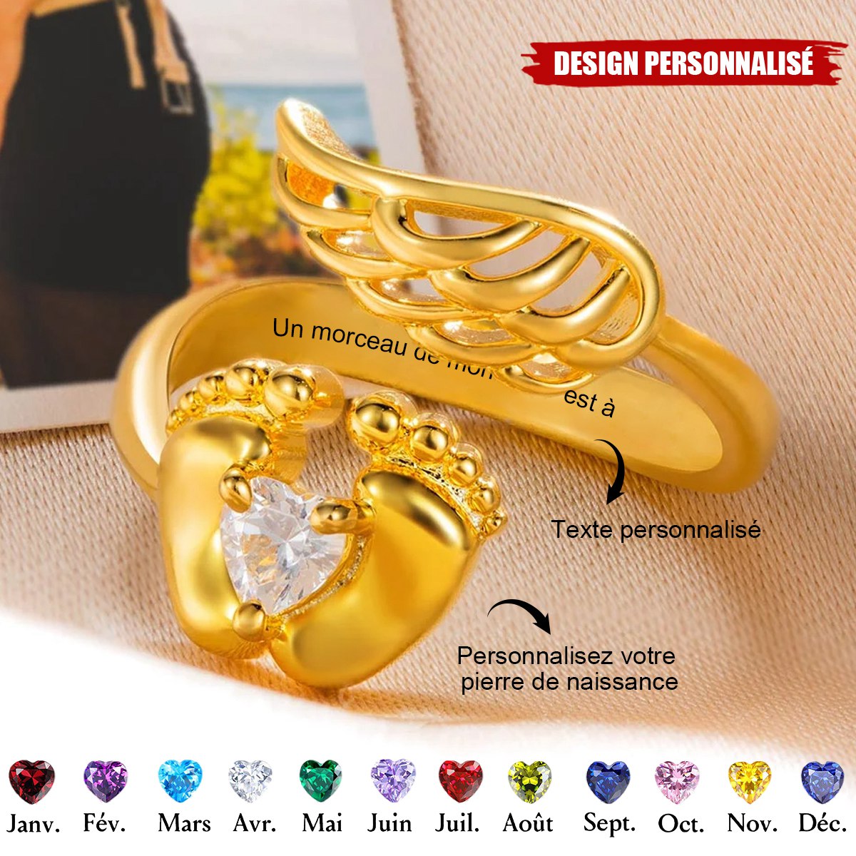 Bague Empreinte de Bébé Personnalisée - Cadeau Plein d’Amour
