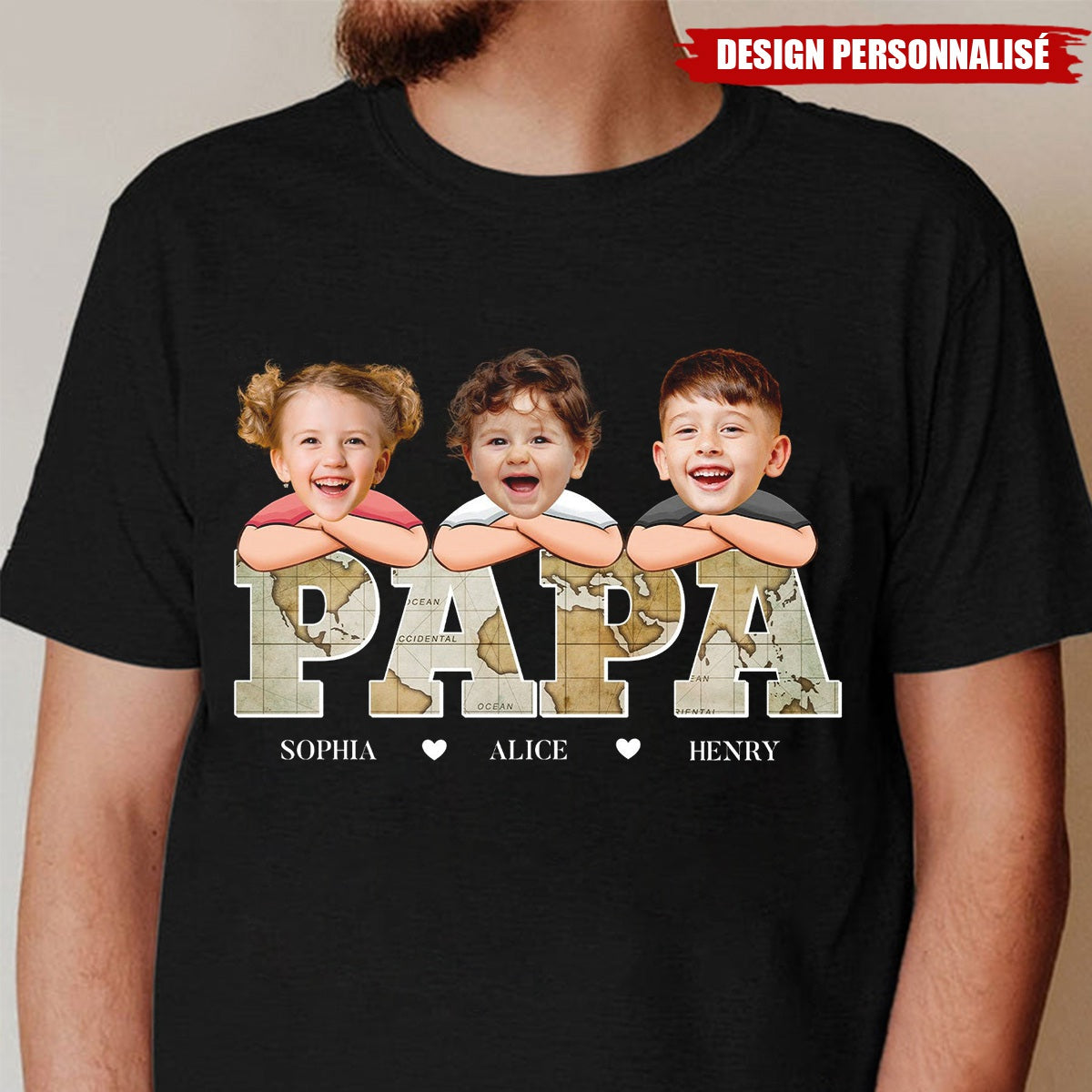 T-shirt personnalisé “PAPA” avec photo des enfants – Cadeau parfait pour la fête des pères
