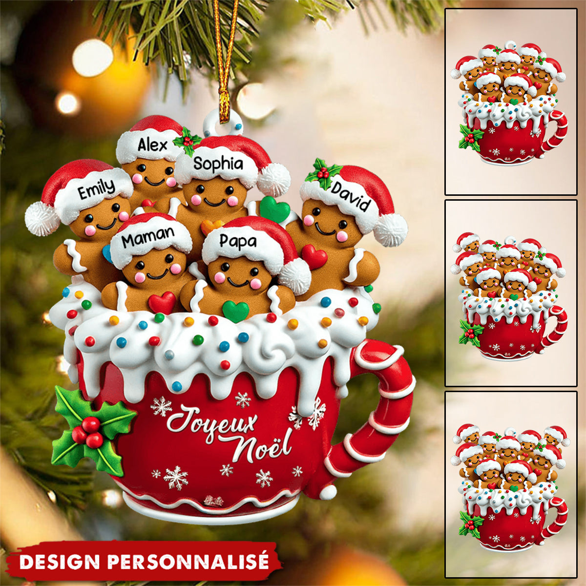 Joyeux Noël – Ornement Familial Pain d’Épices Personnalisé