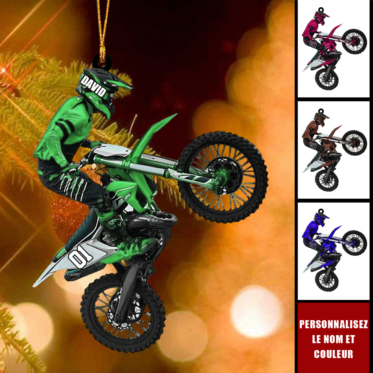 Ornement Motocross Personnalisé – Cadeau Unique pour Motard