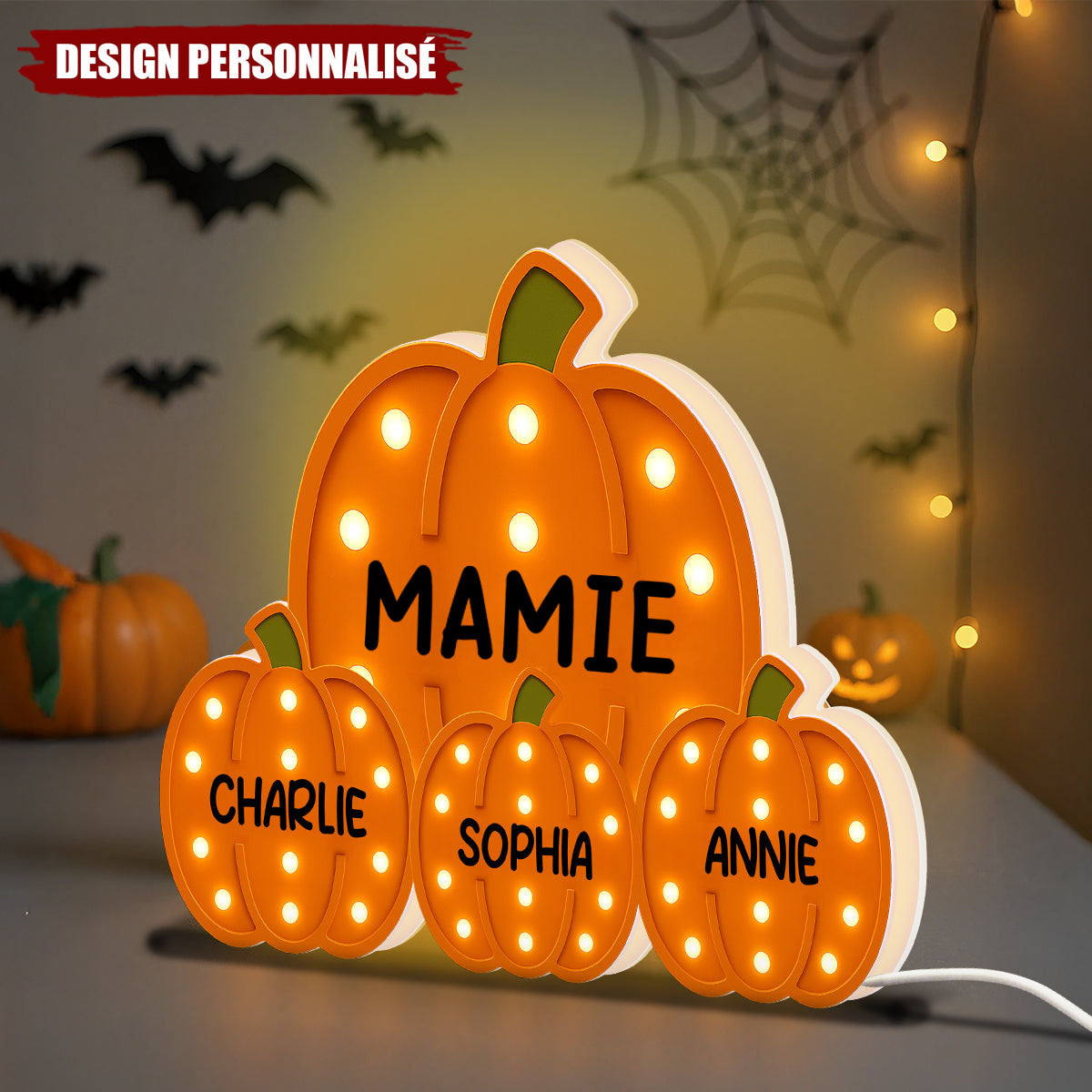 Boîte Lumineuse LED Citrouille Personnalisée – Décoration d’Halloween avec Nom personnalisé