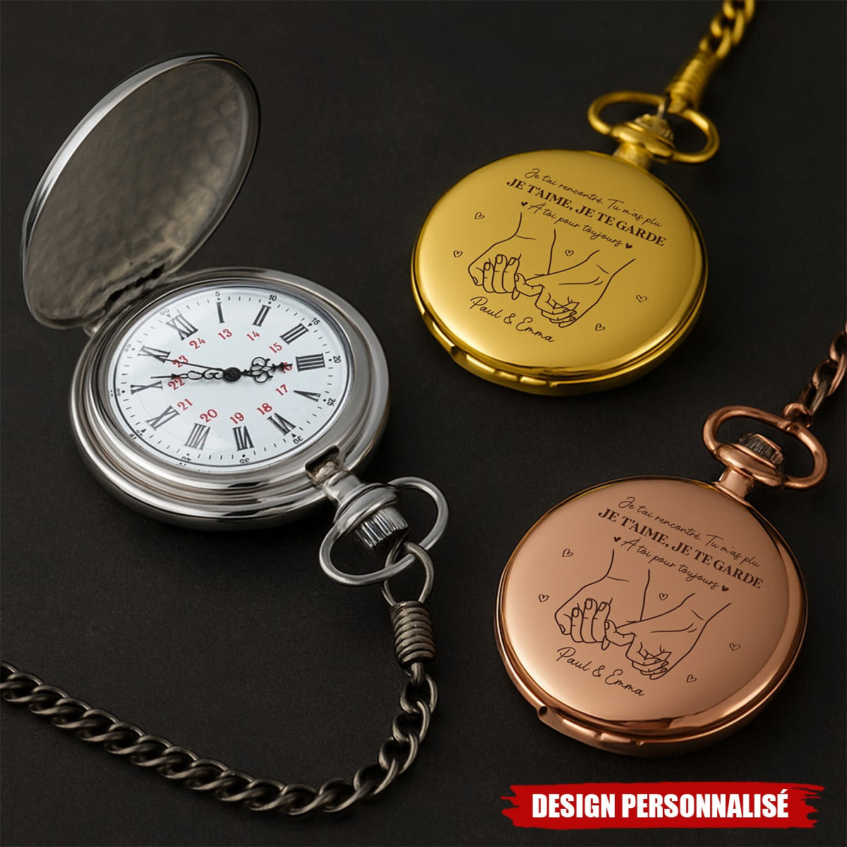 Montre De Poche Personnalisable Pour Couple - Cadeau Romantique pour Lui ou Elle