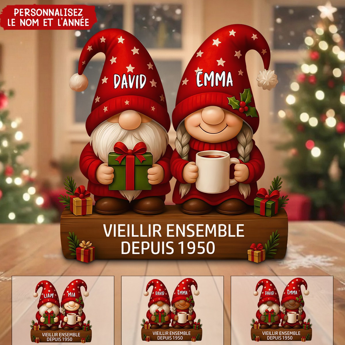 Plaque Couple Personnalisée – Cadeau Noël Unique
