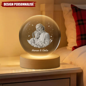 Lampe de nuit en cristal personnalisée avec photo - Le cadeau parfait pour maman