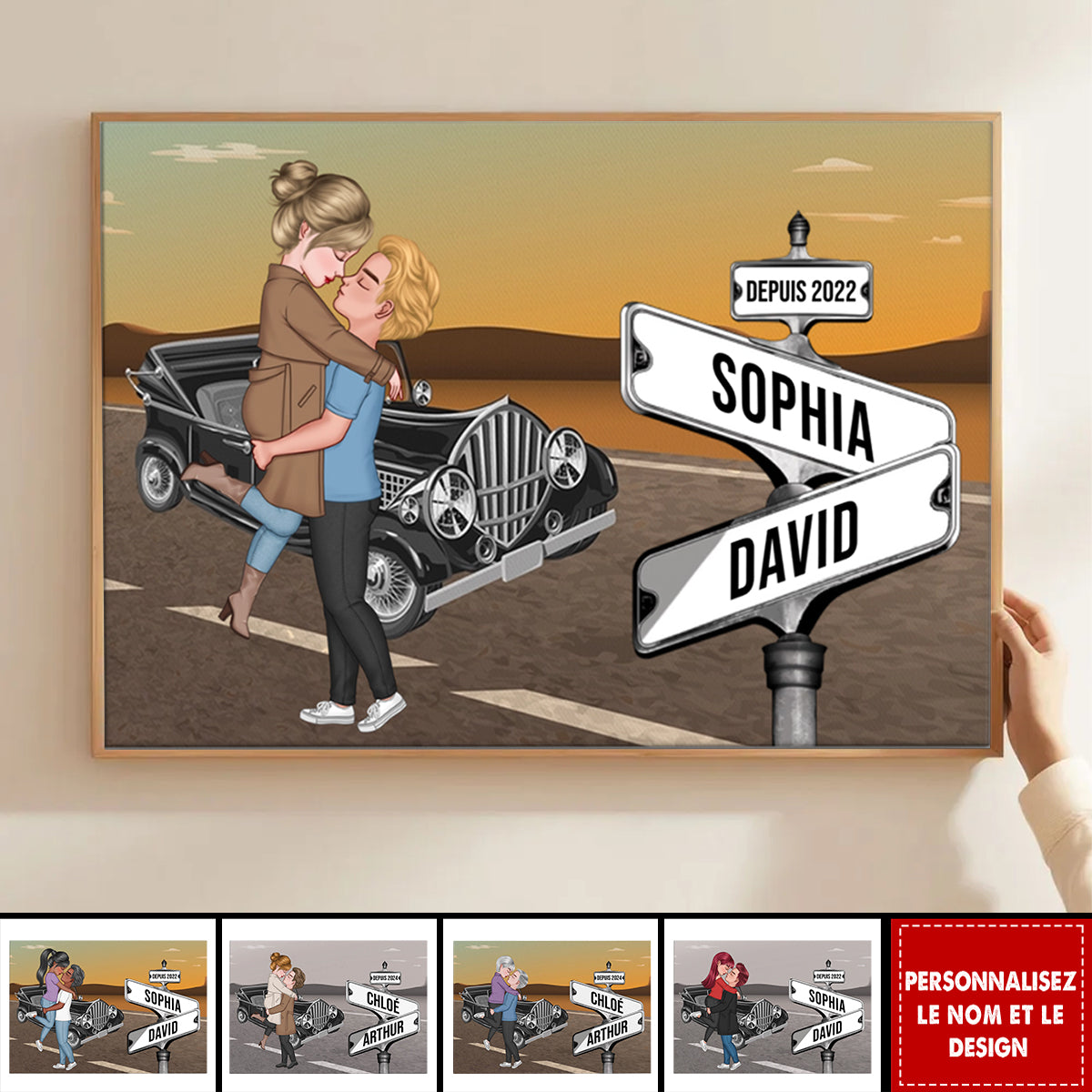Affiche de couple personnalisée - Prénoms et année personnalisables