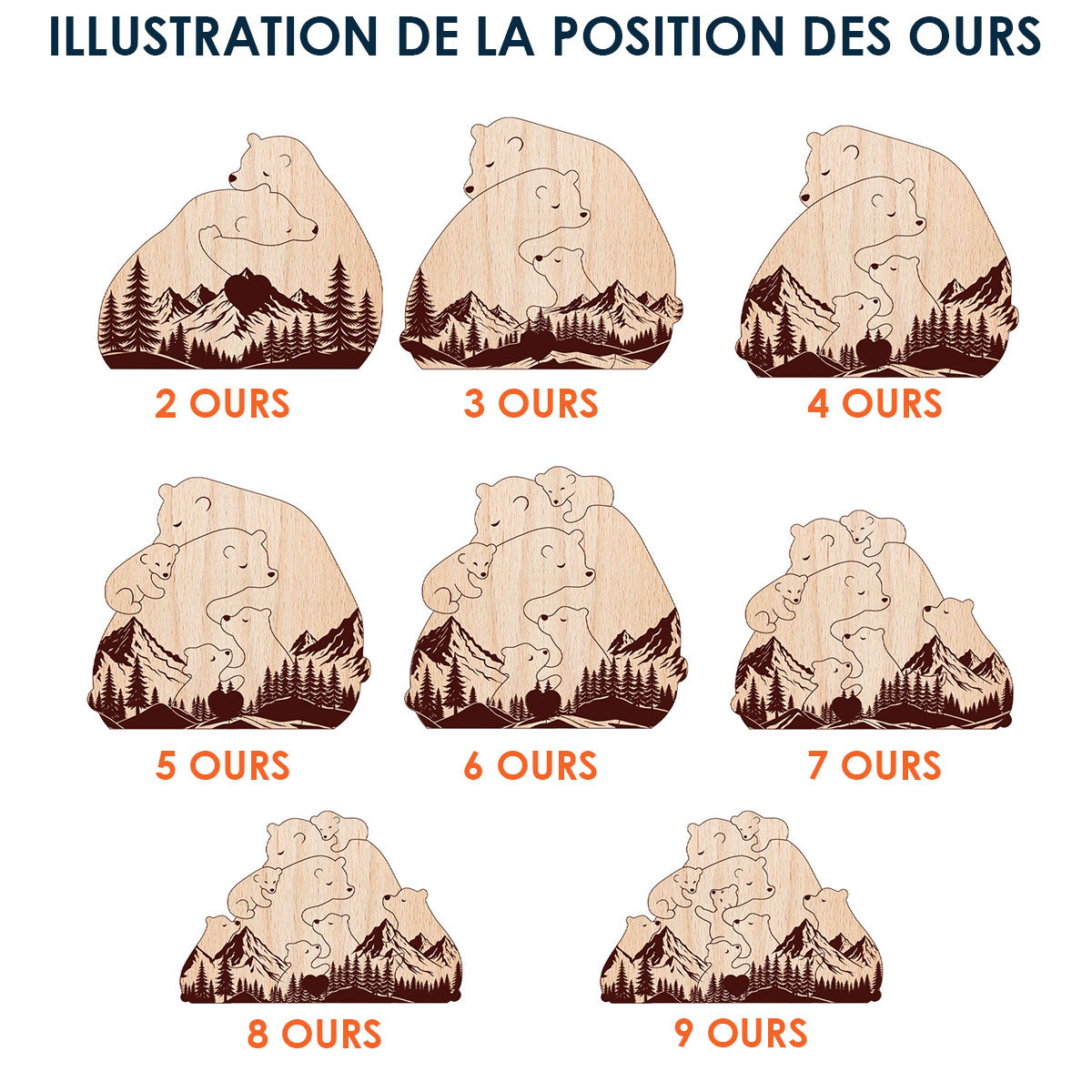 Nouvelle Version de la Famille d'Ours Enlacés – Puzzle en Bois Personnalisé de la Famille Ours