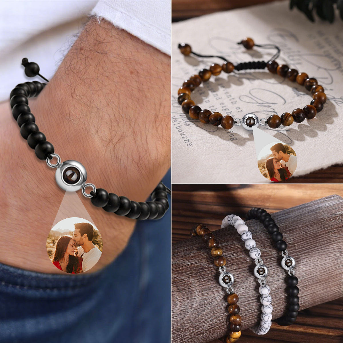 Bracelet Perlé Personnalisé avec Photo en Projection – Cadeau pour couple