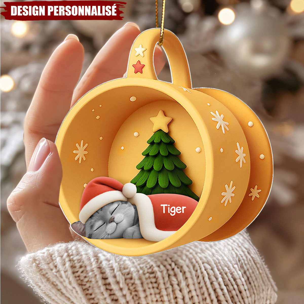 Ornement Acrylique Personnalisé - Chats Endormis Dans Une Tasse Douillette