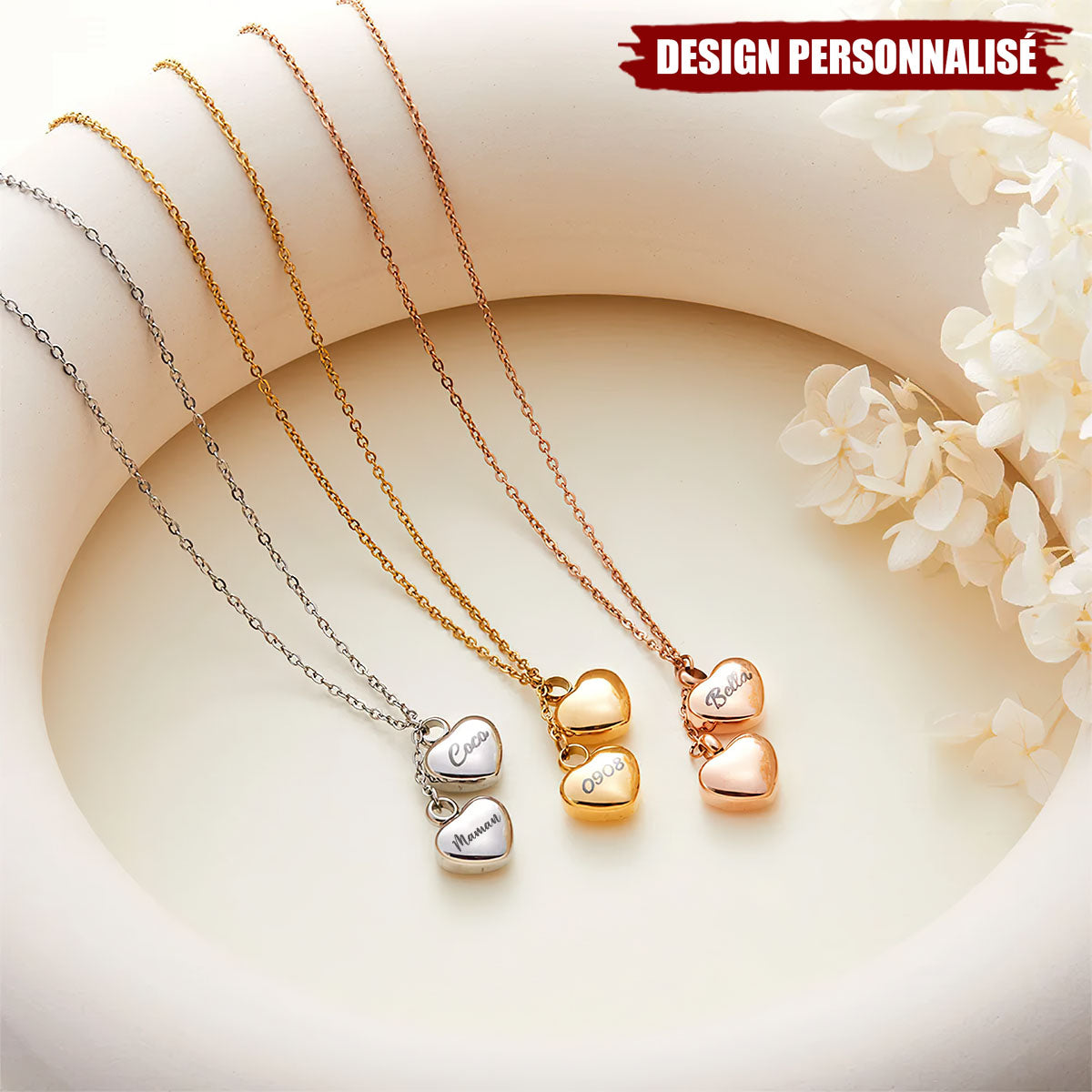 Collier Cœur Personnalisé Porte-Cendres – Bijou Commémoratif Gravé avec Nom