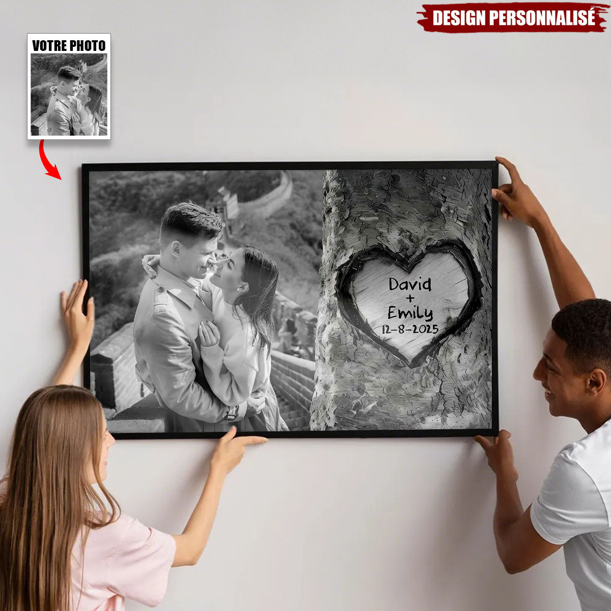 Affiche Personnalisée “Coeur Gravé” — Souvenir de Couple avec Votre Photo & Date Spéciale
