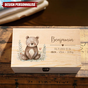 Boîte de rangement en bois personnalisée – Cadeau Unique pour Nouveau-né
