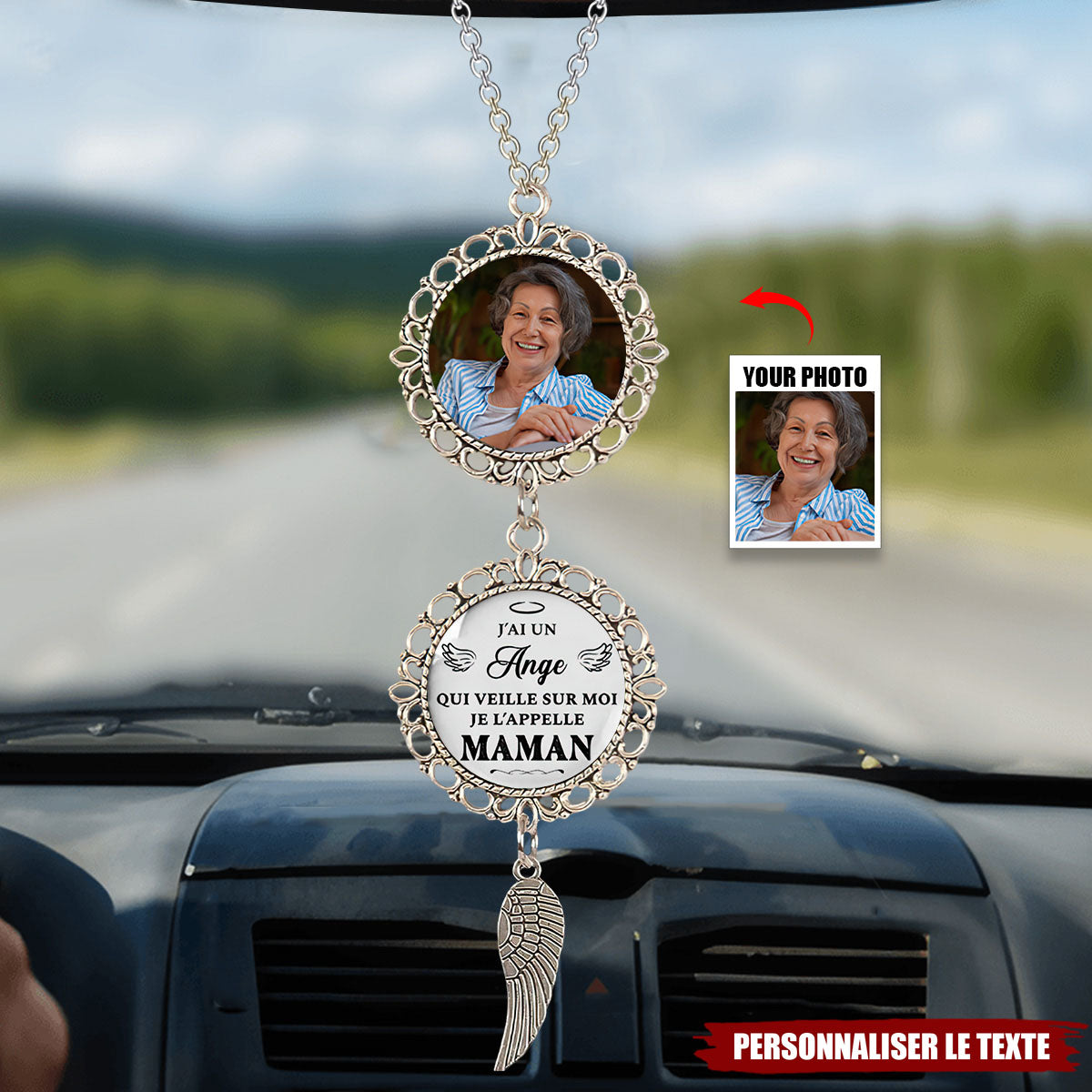 Pendentif Voiture Personnalisé – "J’ai Un Ange Qui Veille Sur Moi, Je L’appelle Maman"