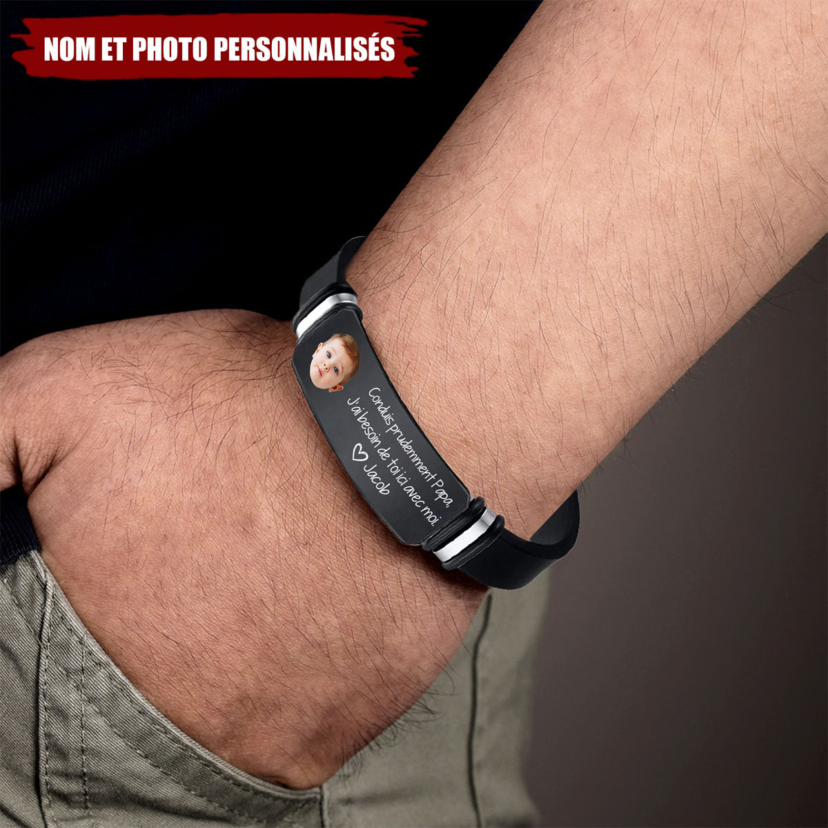 Bracelet Personnalisé avec Photo - Message Touchant de l’Enfant à Son Papa