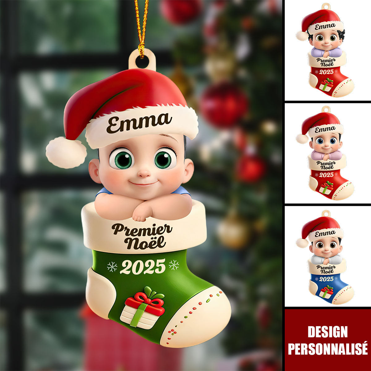 Ornement de Noël Personnalisée – Bébé dans la Botte “Premier Noël 2025”
