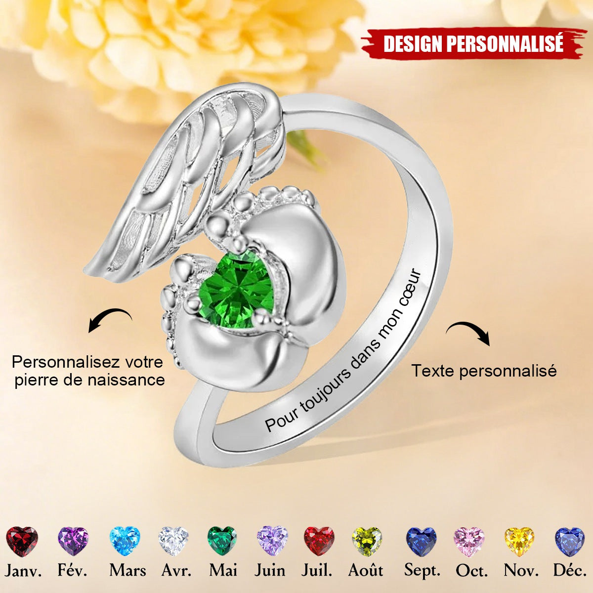 Bague Empreinte de Bébé Personnalisée - Cadeau Plein d’Amour