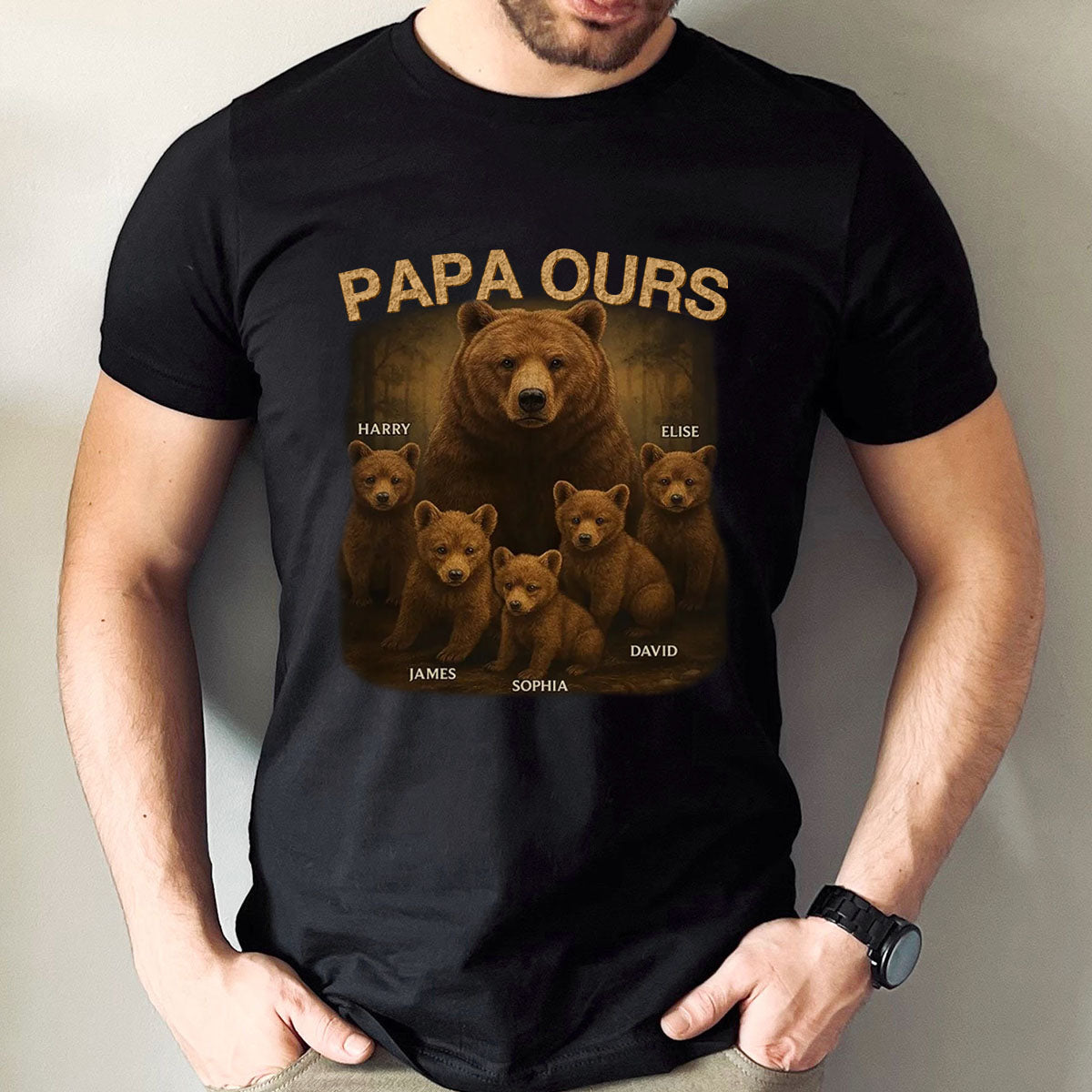 T-shirt personnalisé Papa Ours – Cadeau adorable pour papa avec noms des enfants