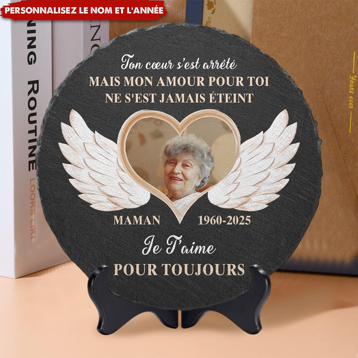 Pierre Commémorative Personnalisée avec Ailes d'Ange – Hommage Éternel à un Être Cher