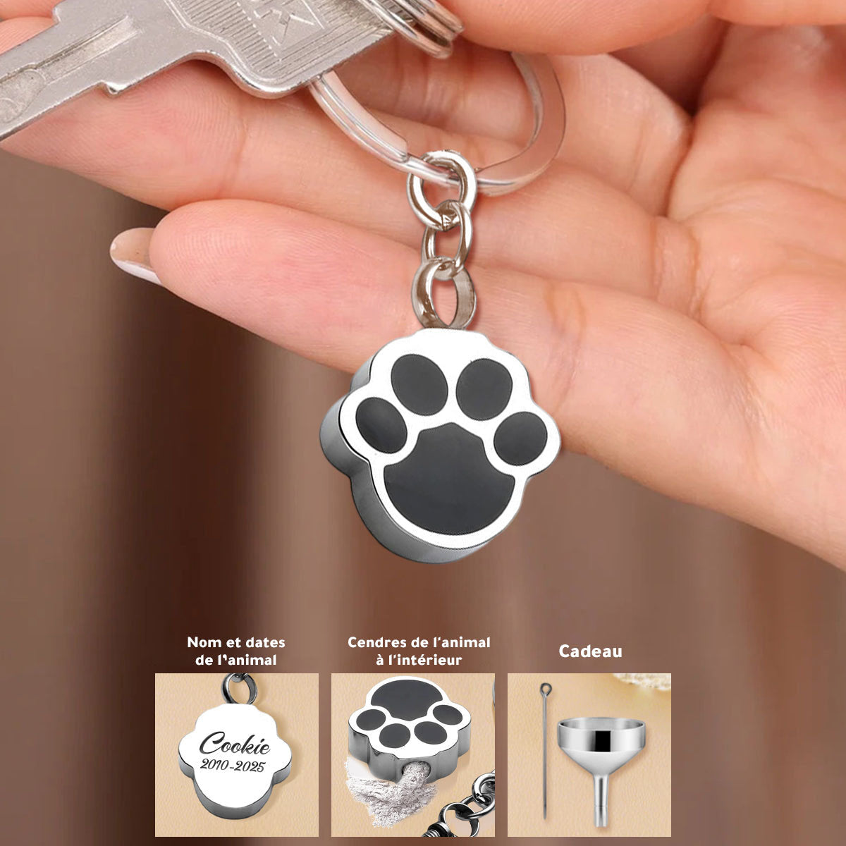 Porte-clés Urne Mémoriale Personnalisée – Patte d’Animal