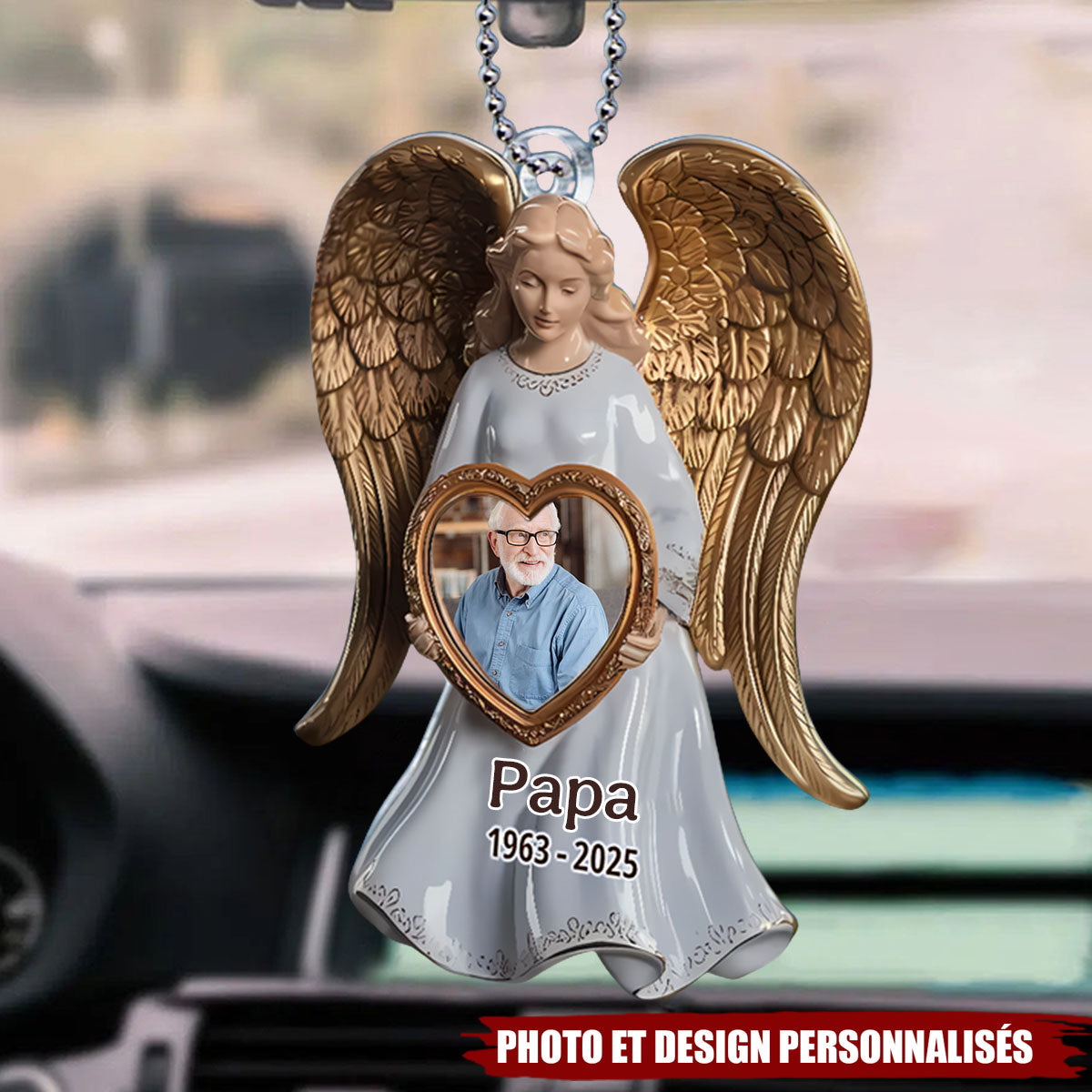 Porte-clés acrylique personnalisé avec ailes d'ange et photo