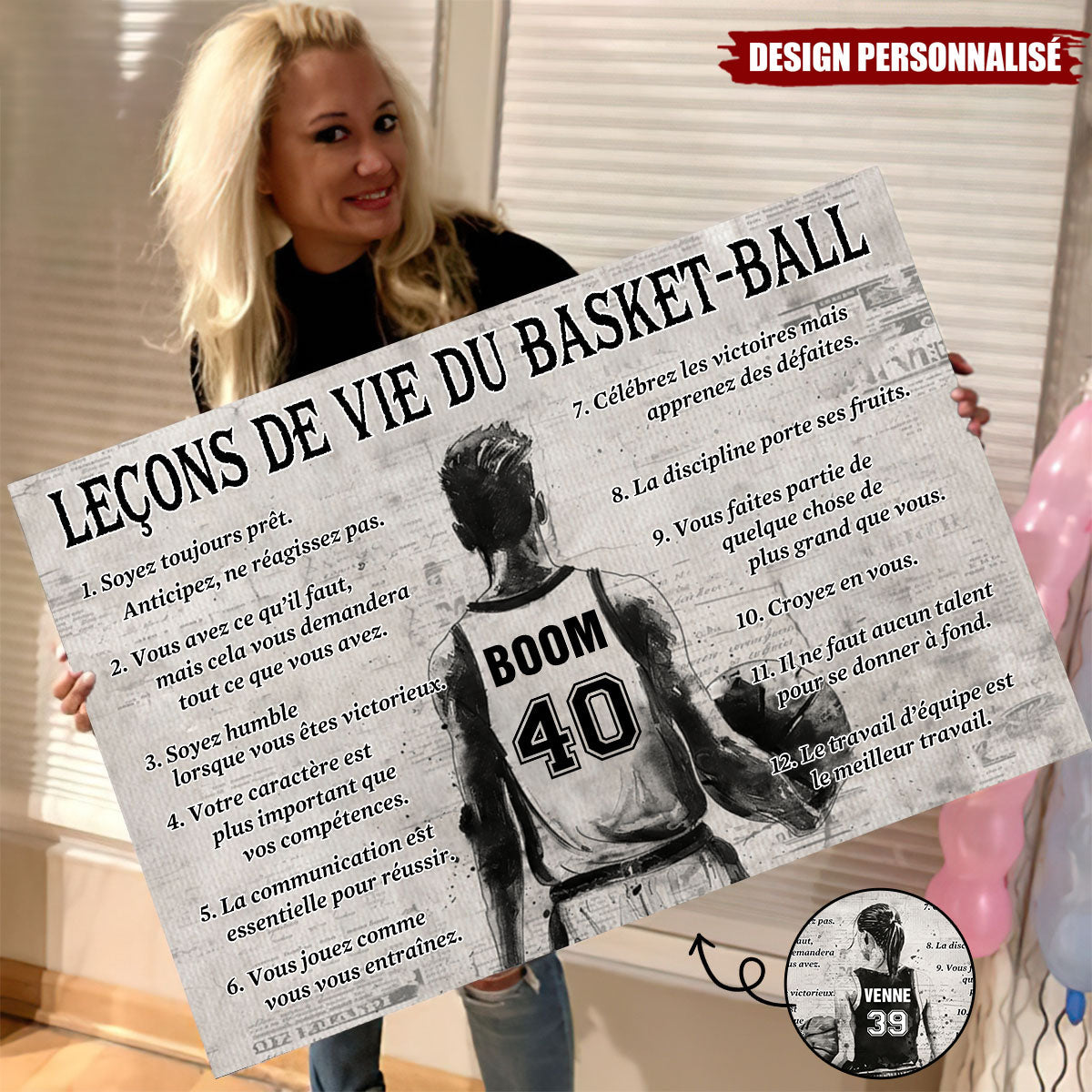 Affiche personnalisée des leçons de vie du basket-ball – Cadeau pour les passionnés de basket-ball