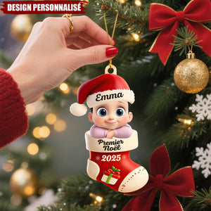 Ornement de Noël Personnalisée – Bébé dans la Botte “Premier Noël 2025”